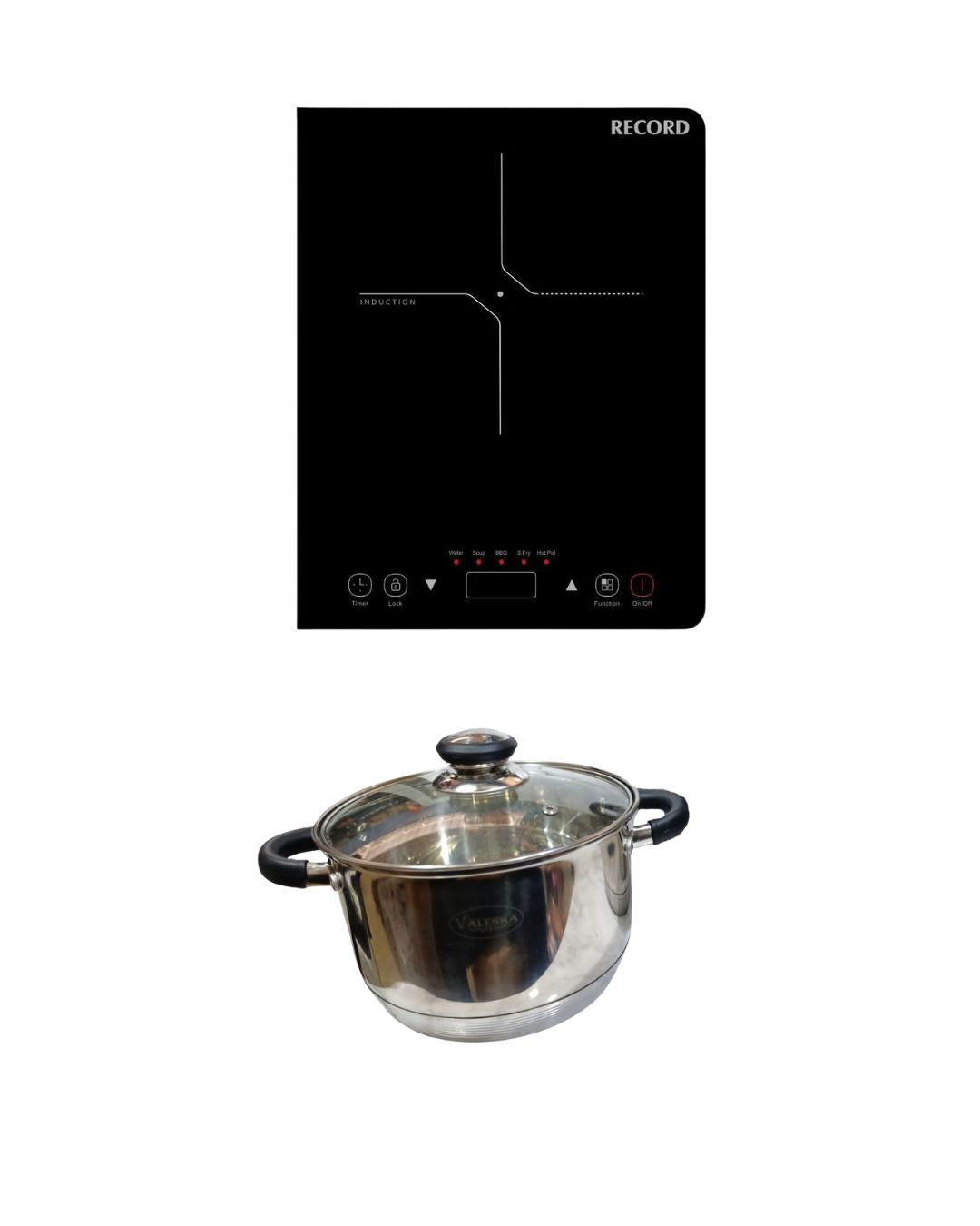 Combo cocina de inducción Record + Olla de acero inoxidable con tapa de vidrio