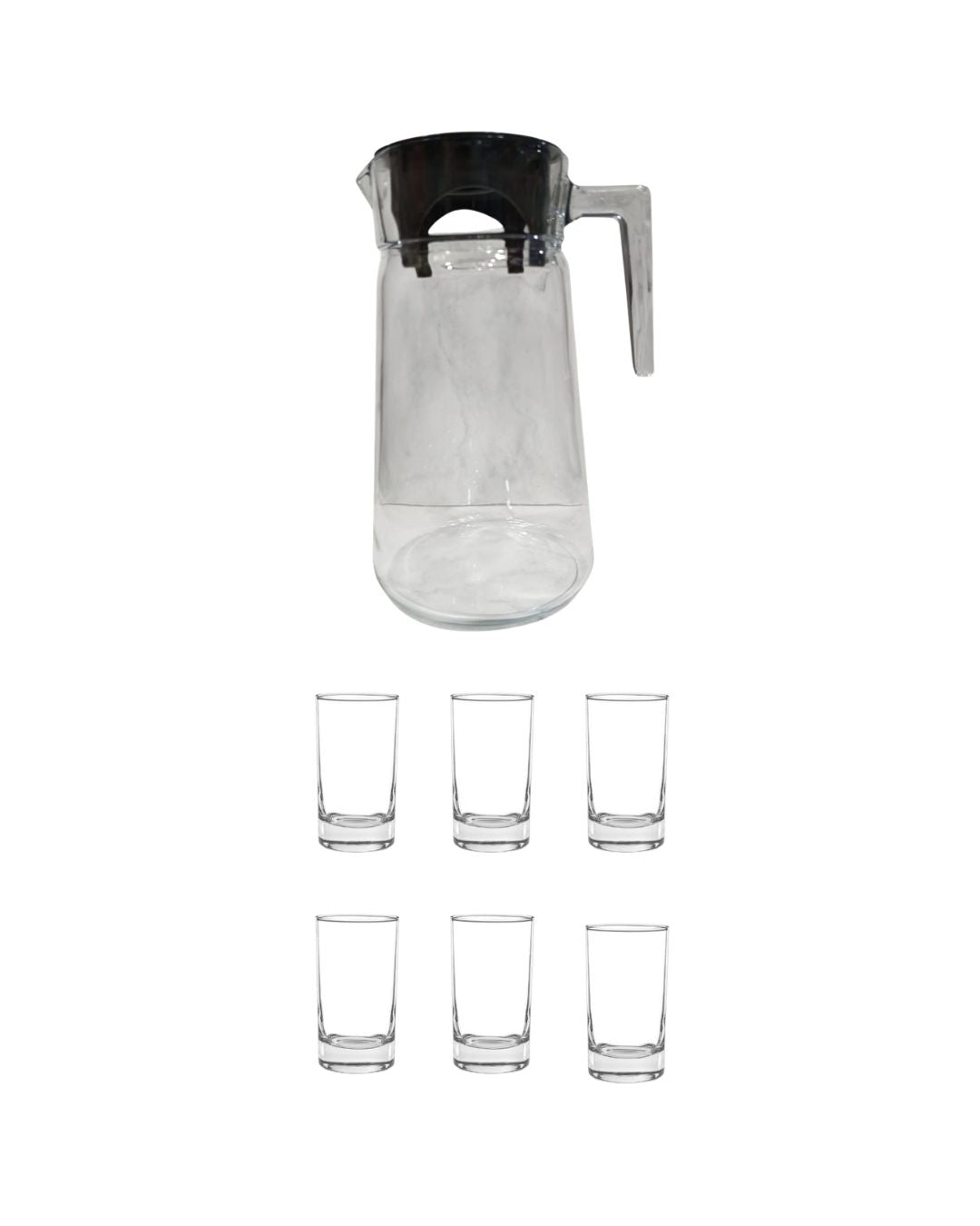Jarra de vidrio 2 L + 6 vasos de vidrio