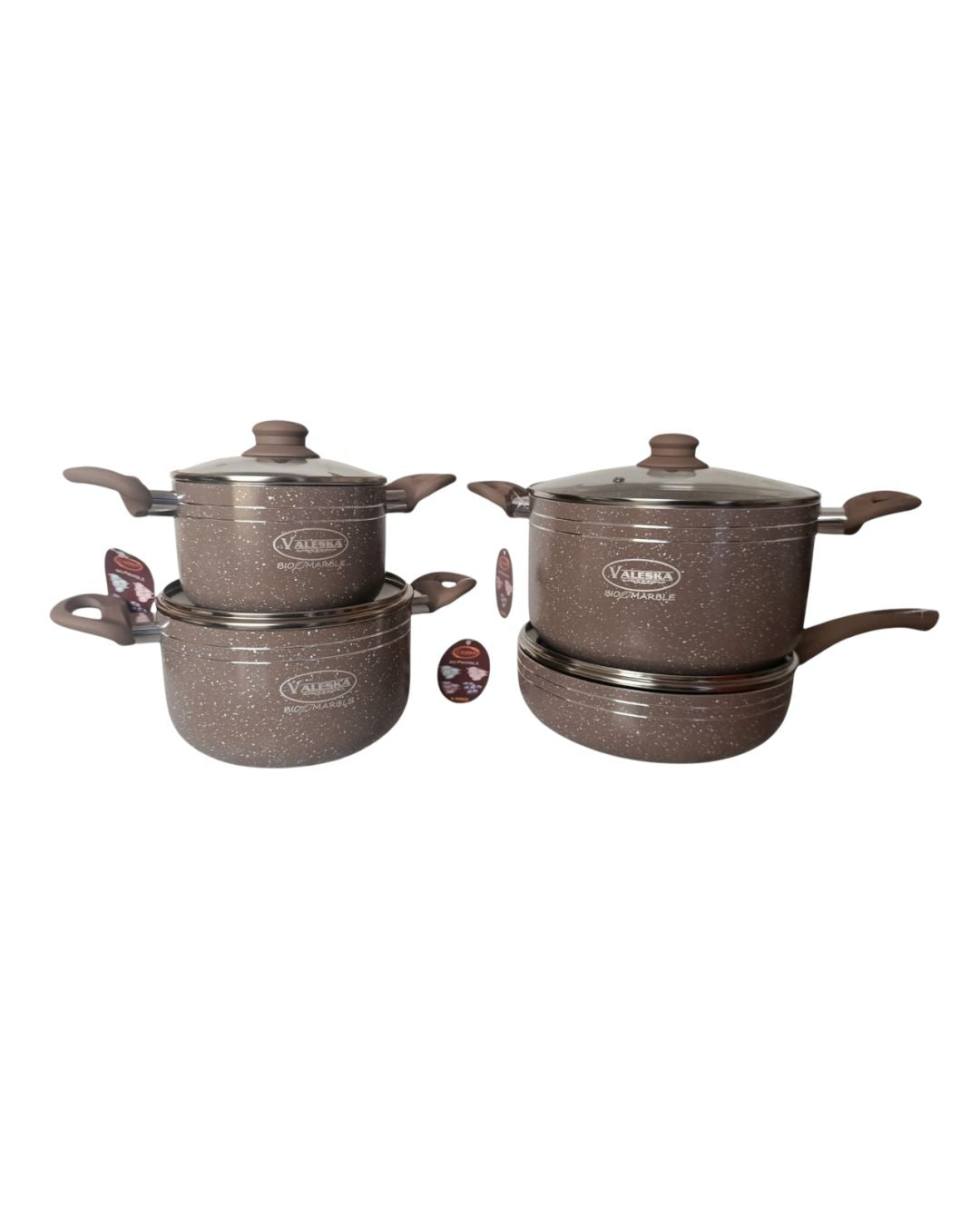Juego de ollas de roca volcánica marrón x 8 piezas marca Valeska