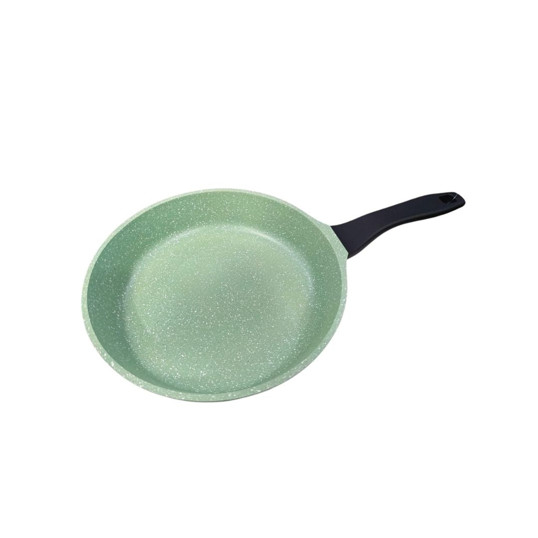 Sartén de roca volcánica verde con tapa de vidrio marca Valeska