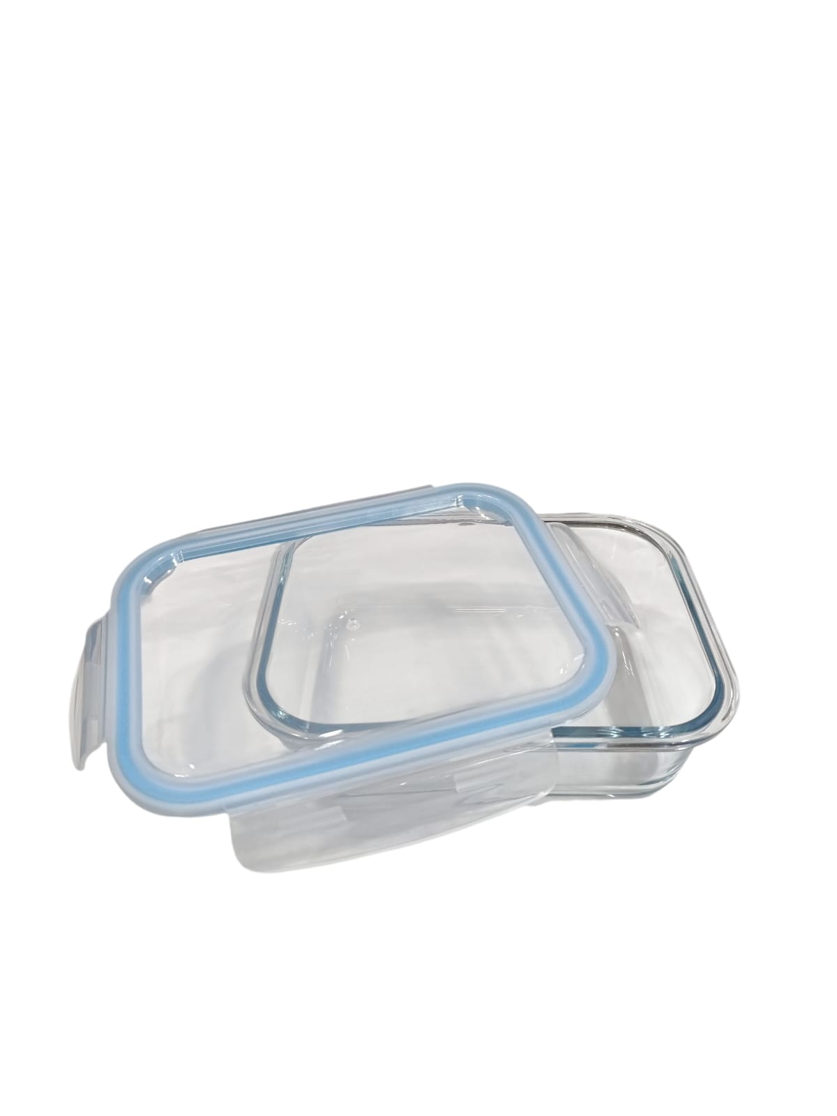 Taper rectangular de vidrio 1050 ml con tapa hermética filo celeste