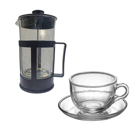 Cafetera Francesa 1 L + Taza De Vidrio Con Plato 420 Ml