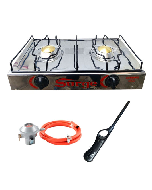 Cocina de mesa 2 hornillas a gas + Regulador con manguera + Encendedor de cocina