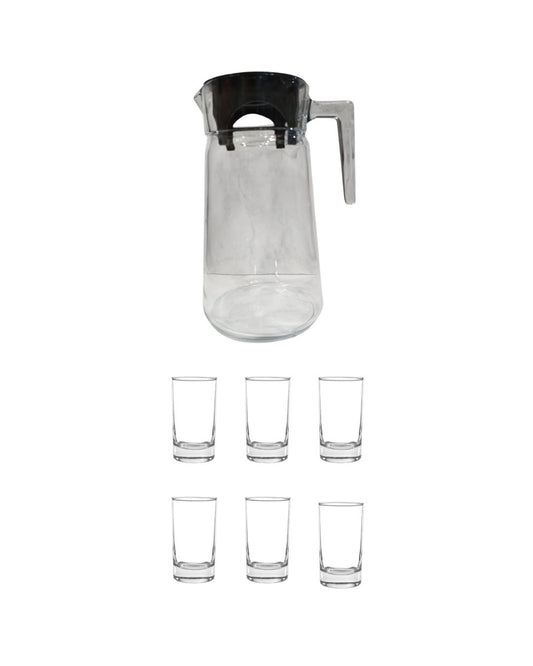 Jarra de vidrio 2 L + 6 vasos de vidrio