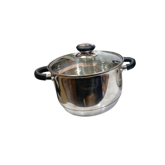 Olla de acero inoxidable 16 cm con tapa de vidrio marca Valeska