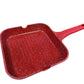 Sartén cuadrada roja de roca volcánica con tapa de vidrio