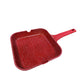 Sartén cuadrada roja de roca volcánica con tapa de vidrio