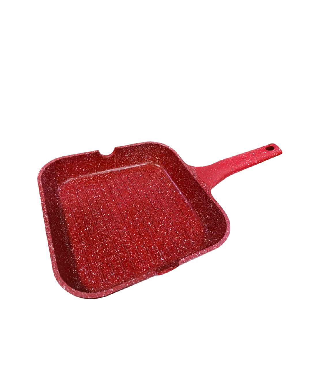 Sartén cuadrada roja de roca volcánica con tapa de vidrio
