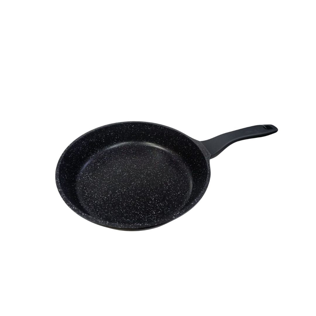 Sartén de roca volcánica negra con tapa de vidrio marca Valeska