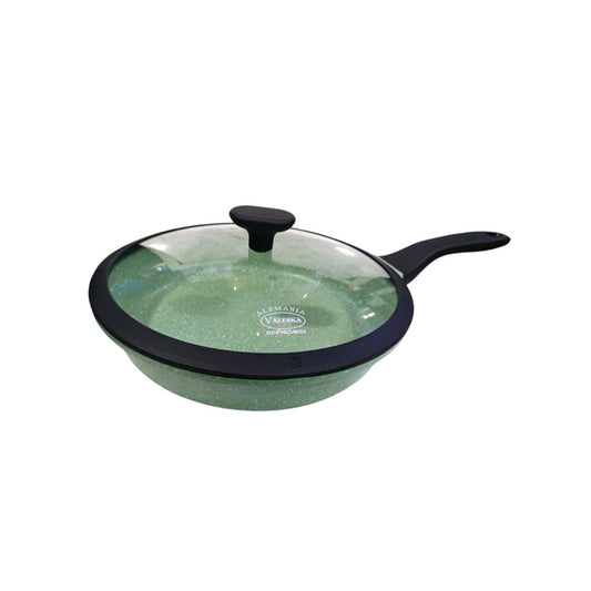 Sartén de roca volcánica verde con tapa de vidrio marca Valeska