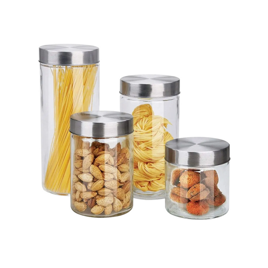 Set de 4 frascos de vidrio Deluxe redondo con tapa de acero