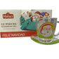 Set 6 Tazas navideñas de vidrio con plato rostro Papa Noel