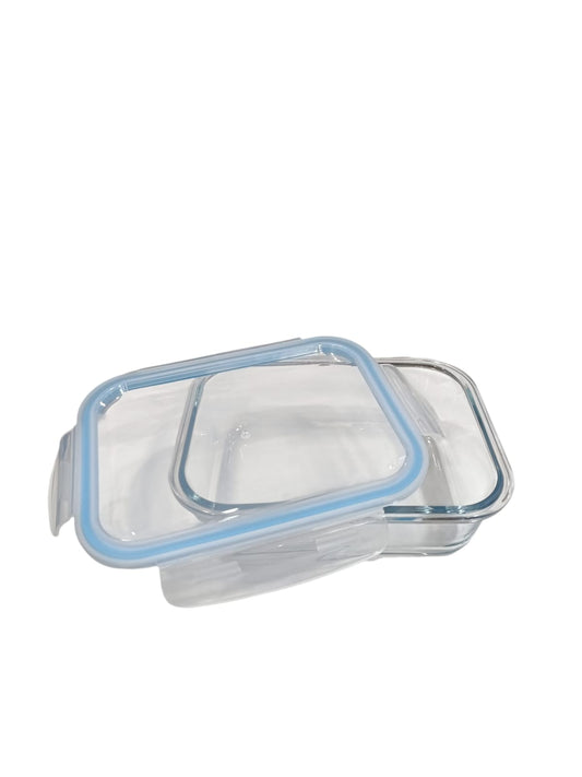 Taper rectangular de vidrio 1050 ml con tapa hermética filo celeste