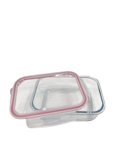 Taper rectangular de vidrio 1050 ml con tapa hermética filo rojo