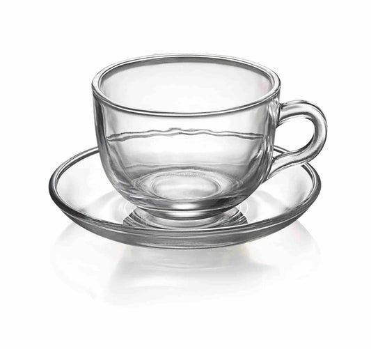 Taza de vidrio con plato 420 ml