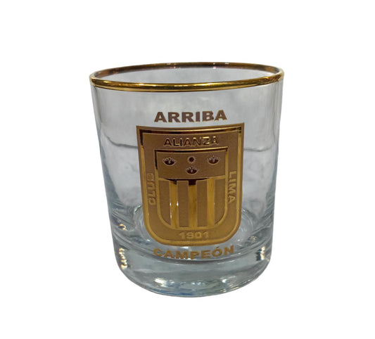 Vaso para whisky tallado en relieve con oro Alianza Lima